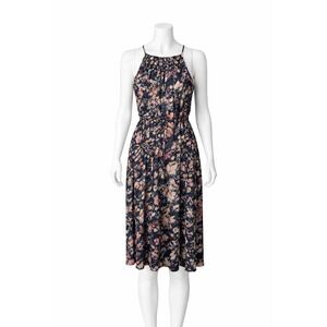 Catherine Malandrino Abstract Floral Halter Midi Dress Navy Pink Women's 12